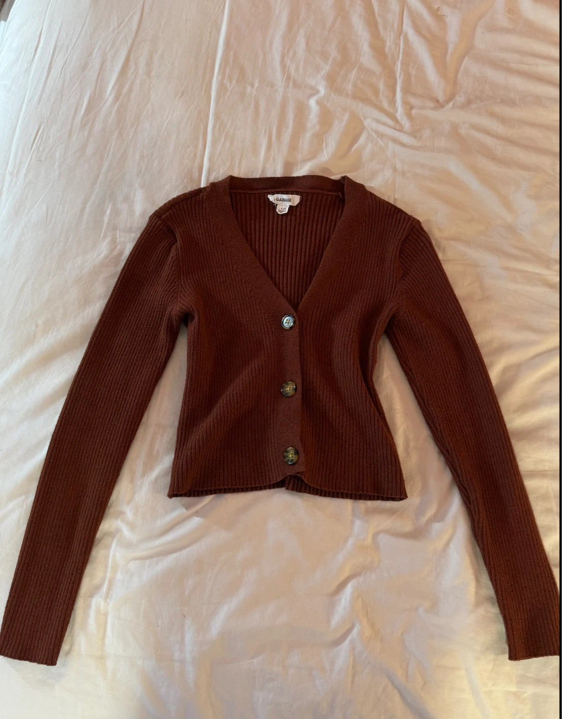 Garage Brown Ribbed Cardigan