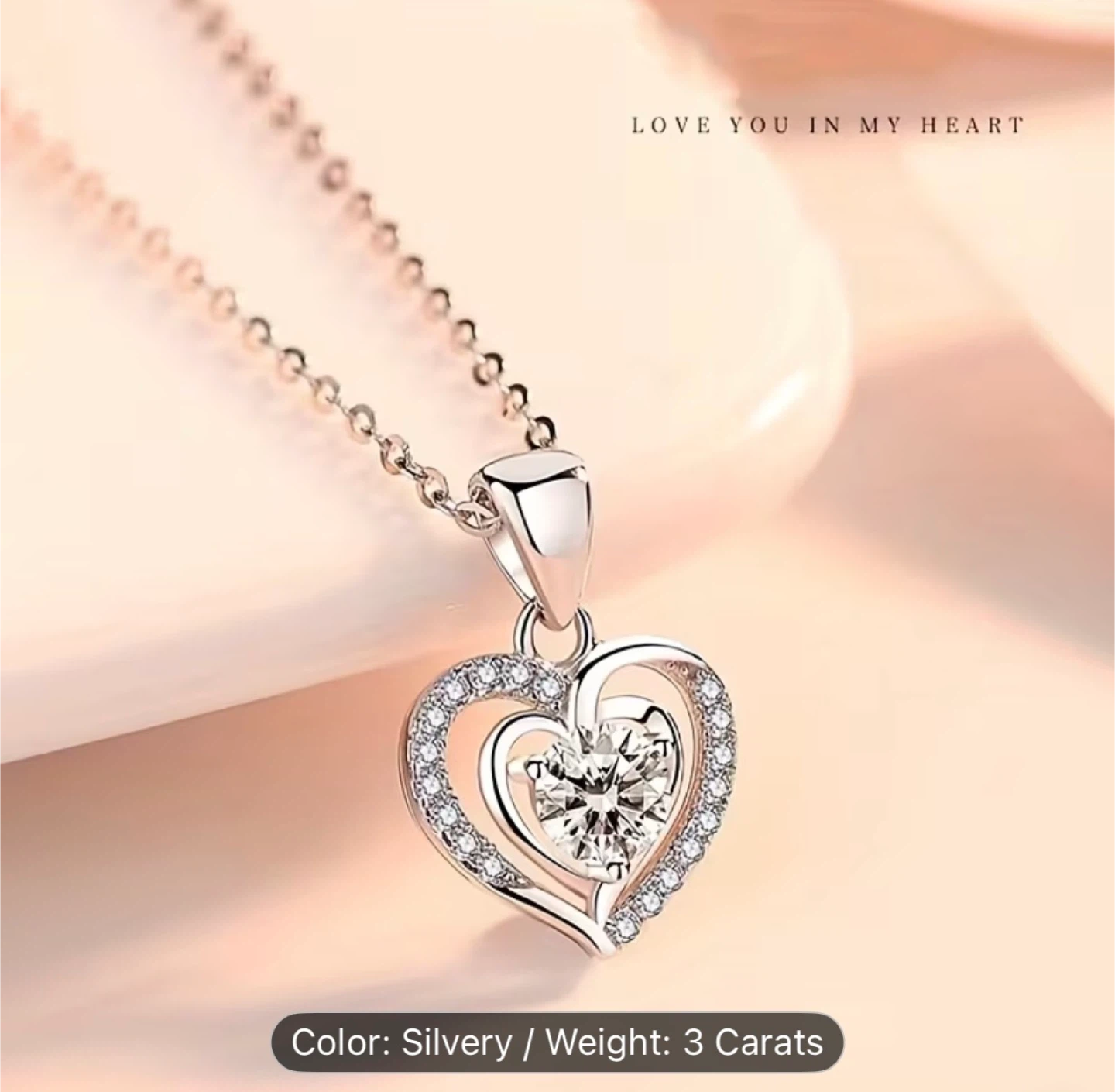 LOVESSOM S925 Moissanite Heart Necklace - Silvery - photo 4