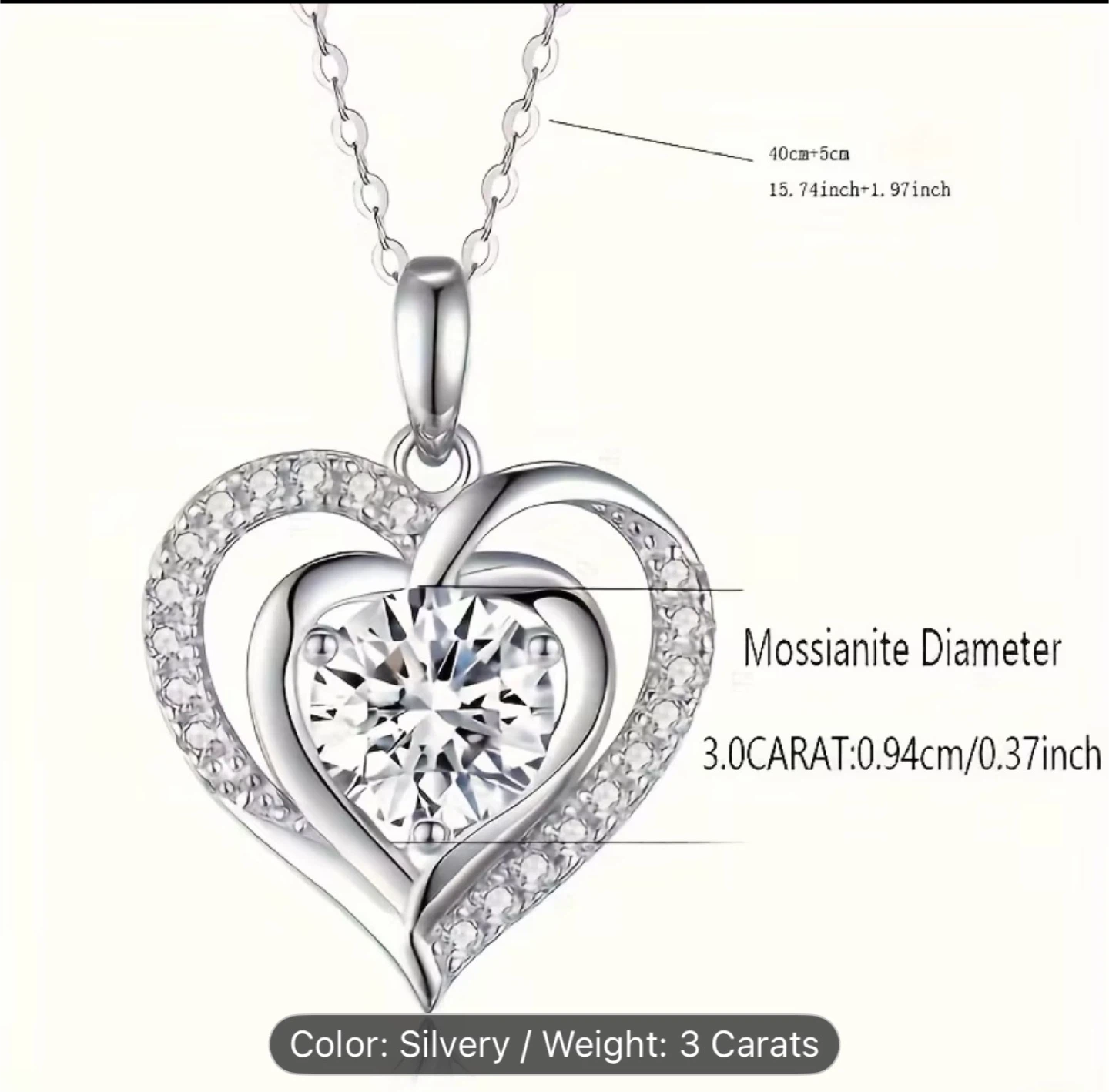 LOVESSOM S925 Moissanite Heart Necklace - Silvery - photo 3