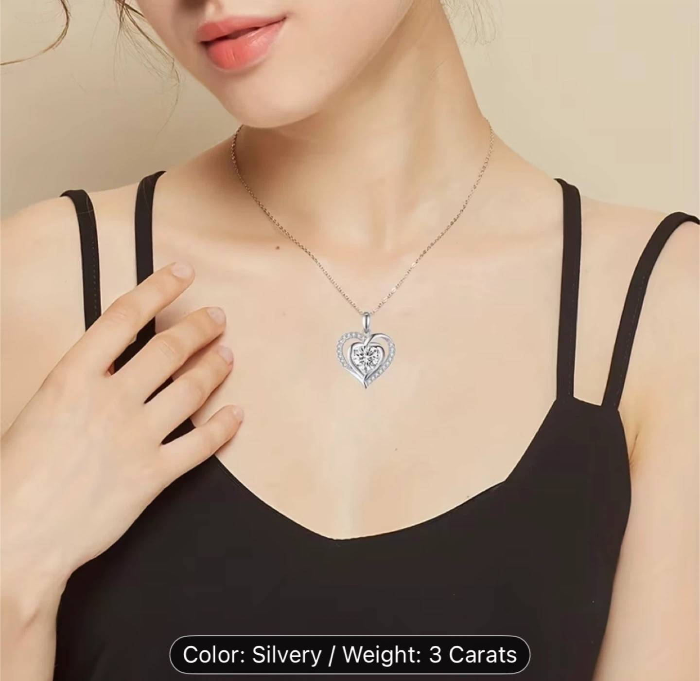 LOVESSOM S925 Moissanite Heart Necklace - Silvery - photo 2
