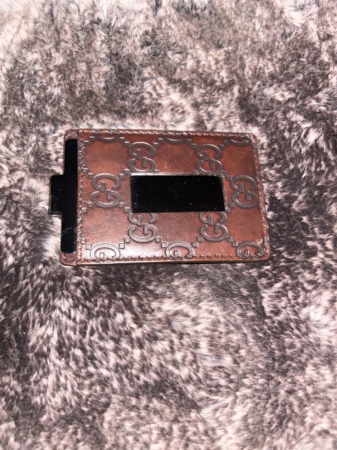 Authentic Gucci Card & Money Clip Card Holder Brown Leather