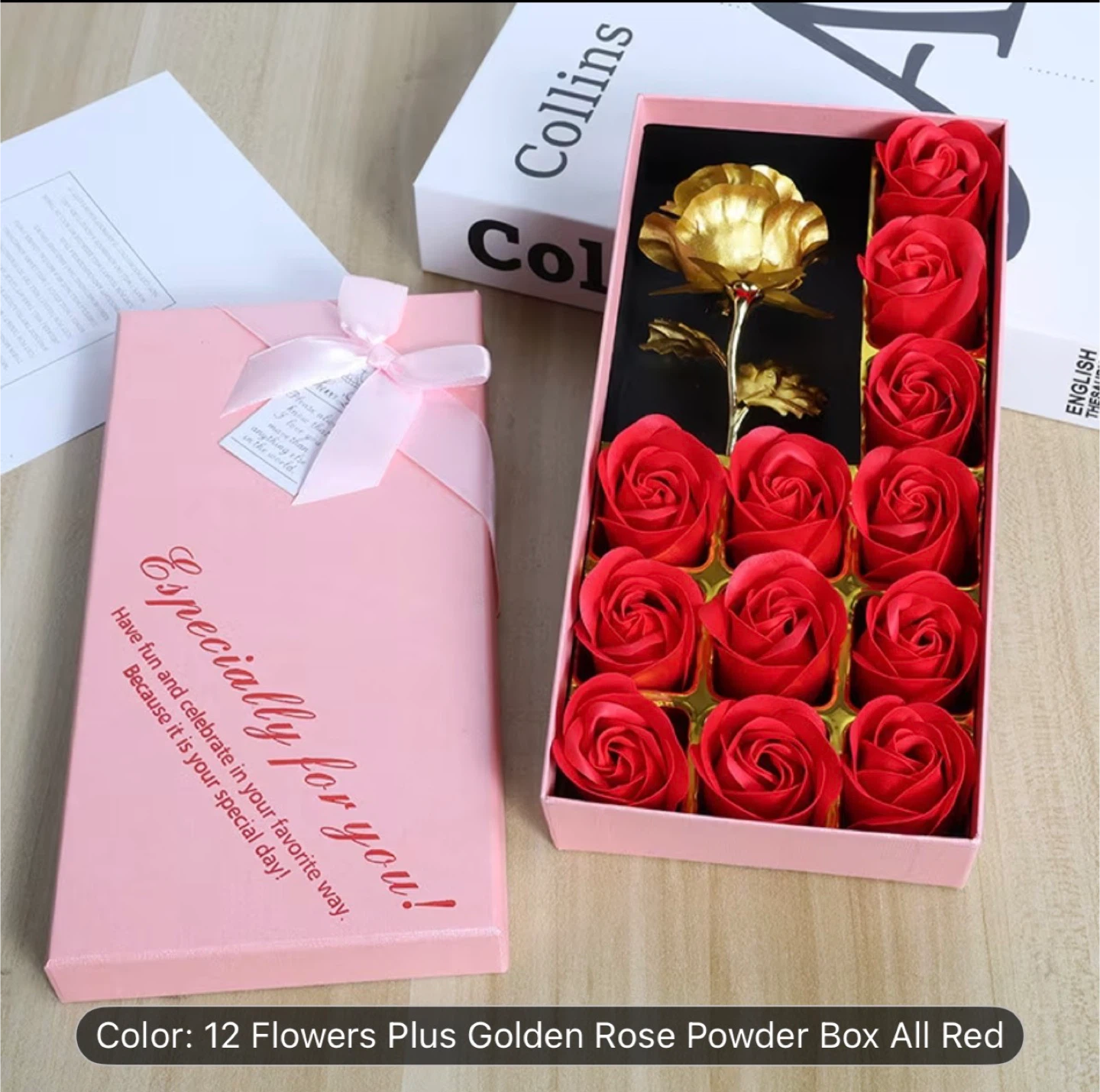 12 Soap Roses with Gold Rose Gift Box