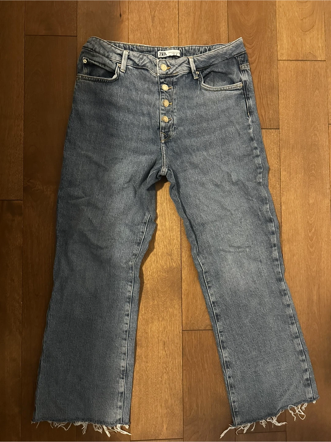 ZARA Women's Button-Fly Flare Jeans - Blue Denim