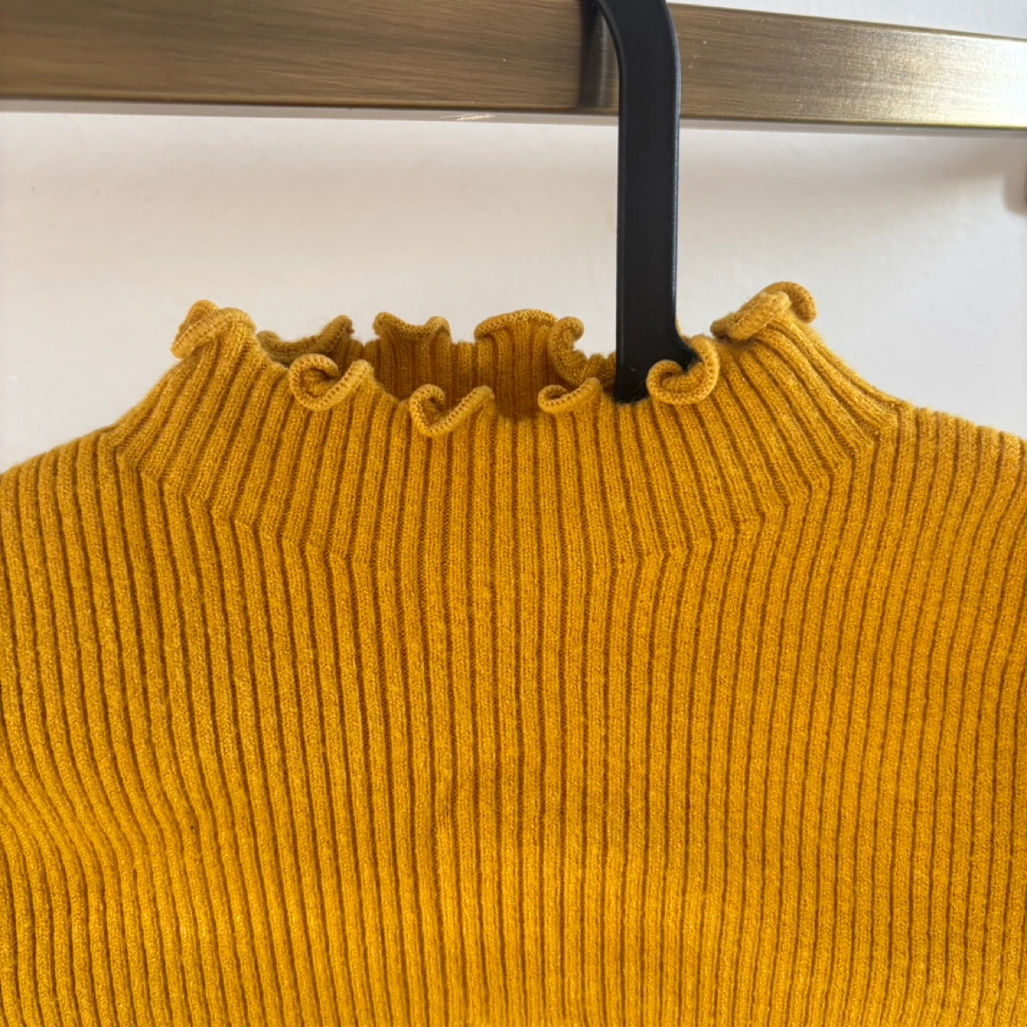 Yellow Ribbed Mock Neck Top with Ruffle Collar - photo 2