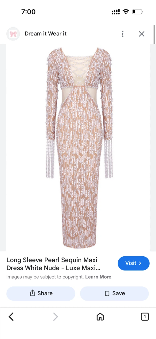 Long Sleeve Pearl Sequin Maxi Dress