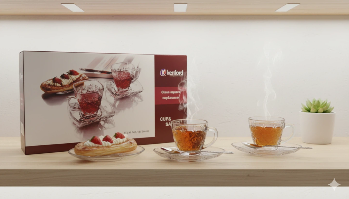 Glass Square Cup & Saucer Set