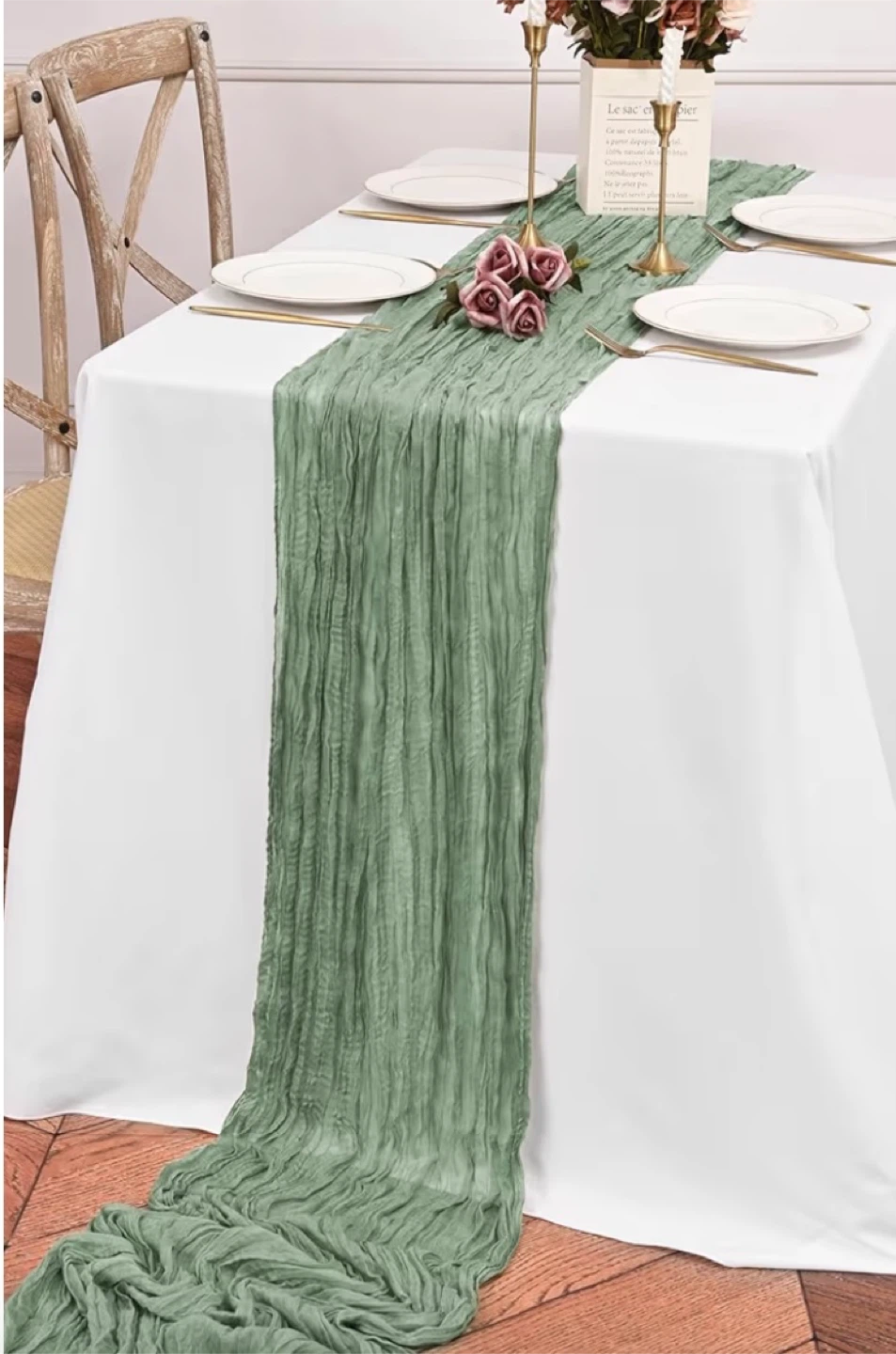 Cheescloth Table Runner - Sage Green 10 foot - photo 5
