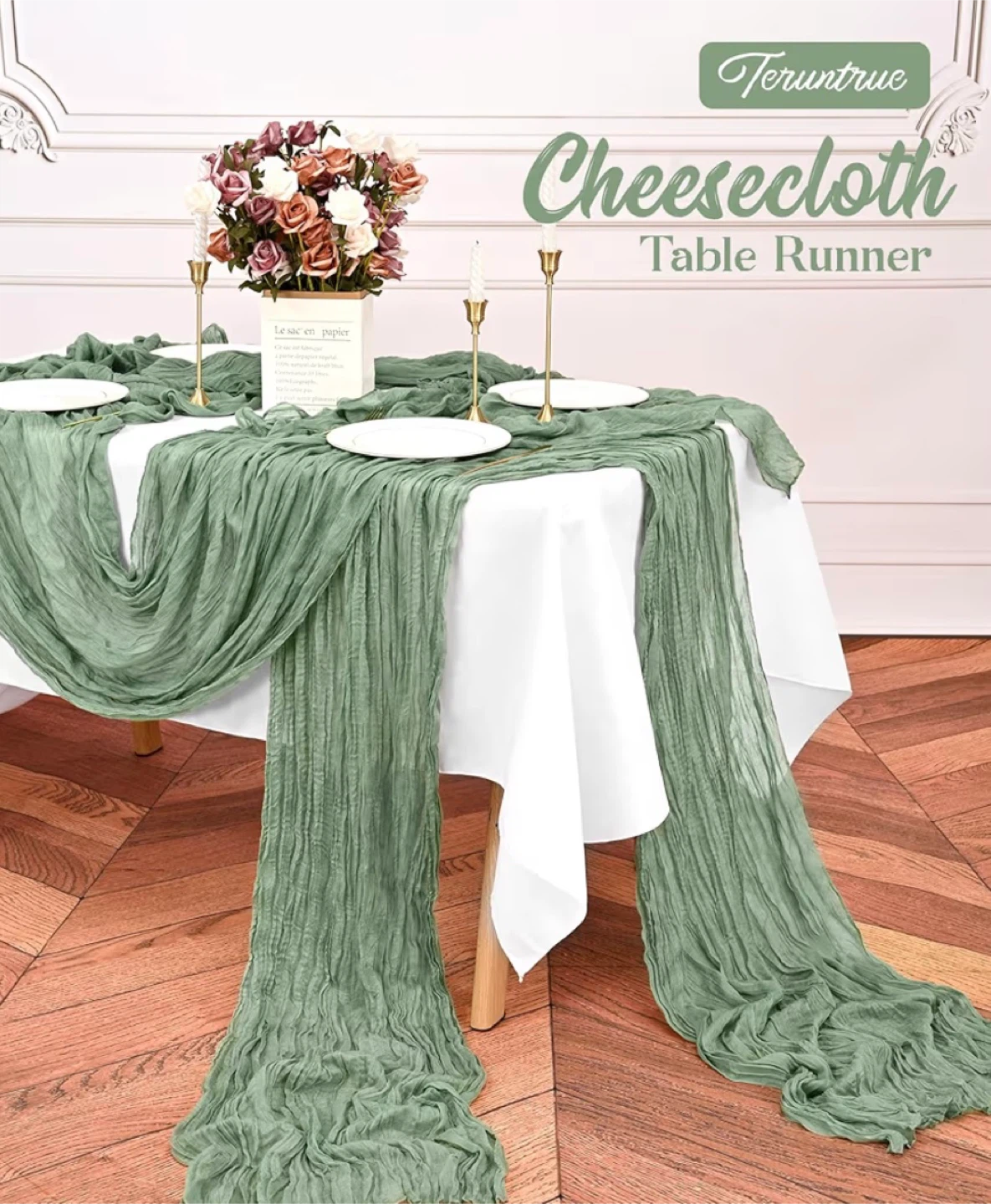Cheescloth Table Runner - Sage Green 10 foot - photo 2