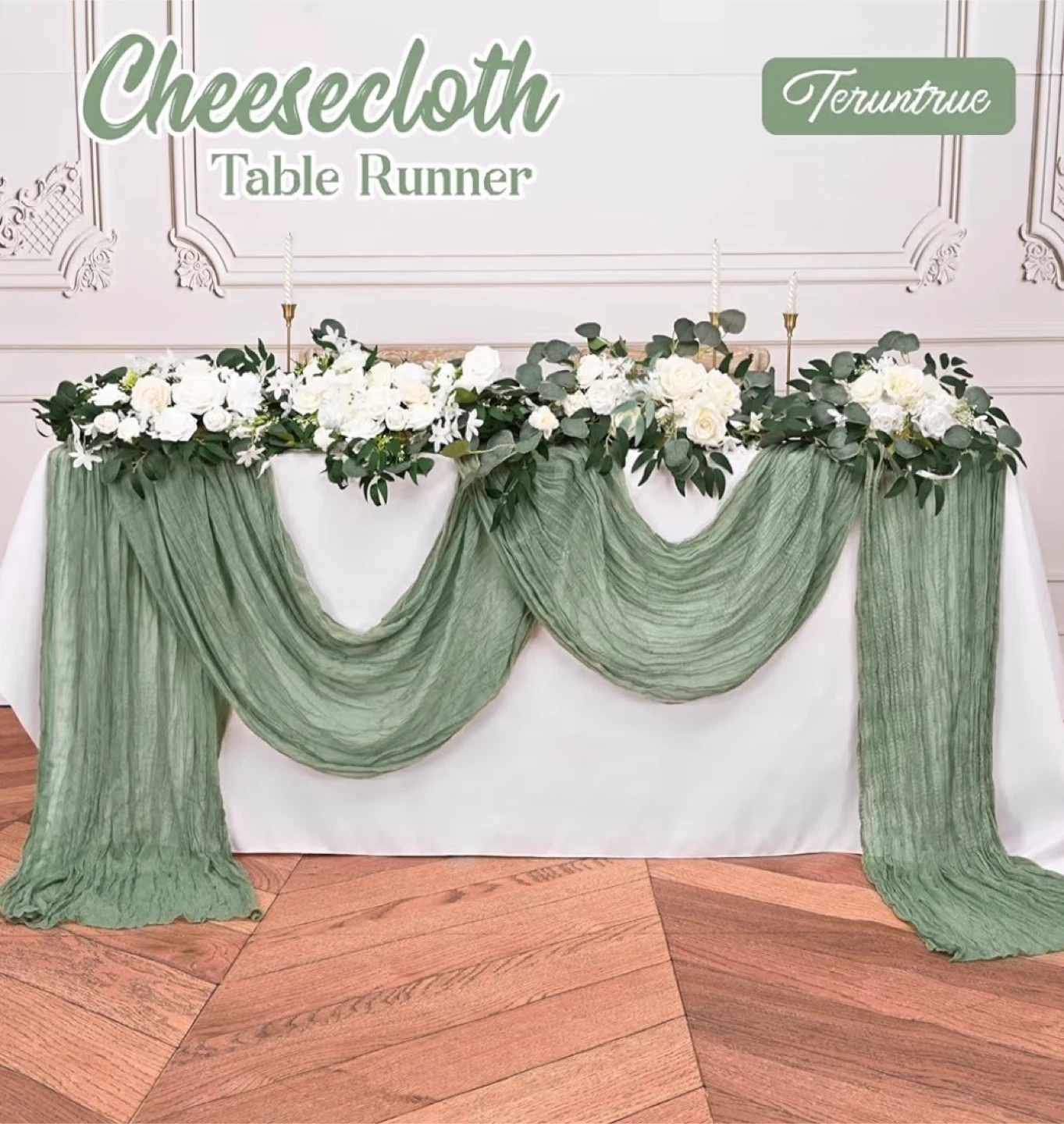 Cheescloth Table Runner - Sage Green 10 foot - photo 4