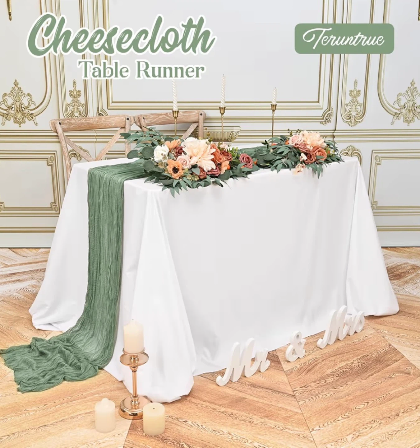 Cheescloth Table Runner - Sage Green 10 foot