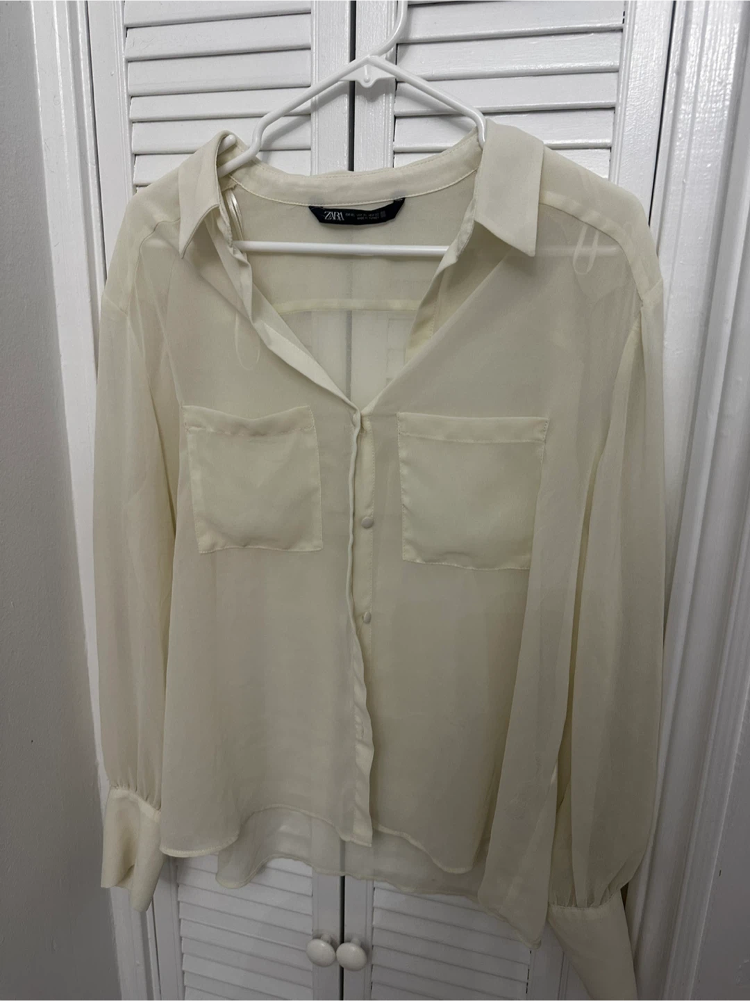 ZARA Sheer Button-Up Shirt Cream - photo 2