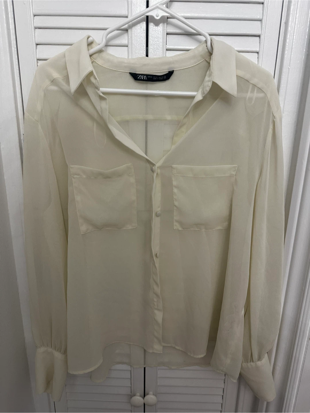 ZARA Sheer Button-Up Shirt Cream