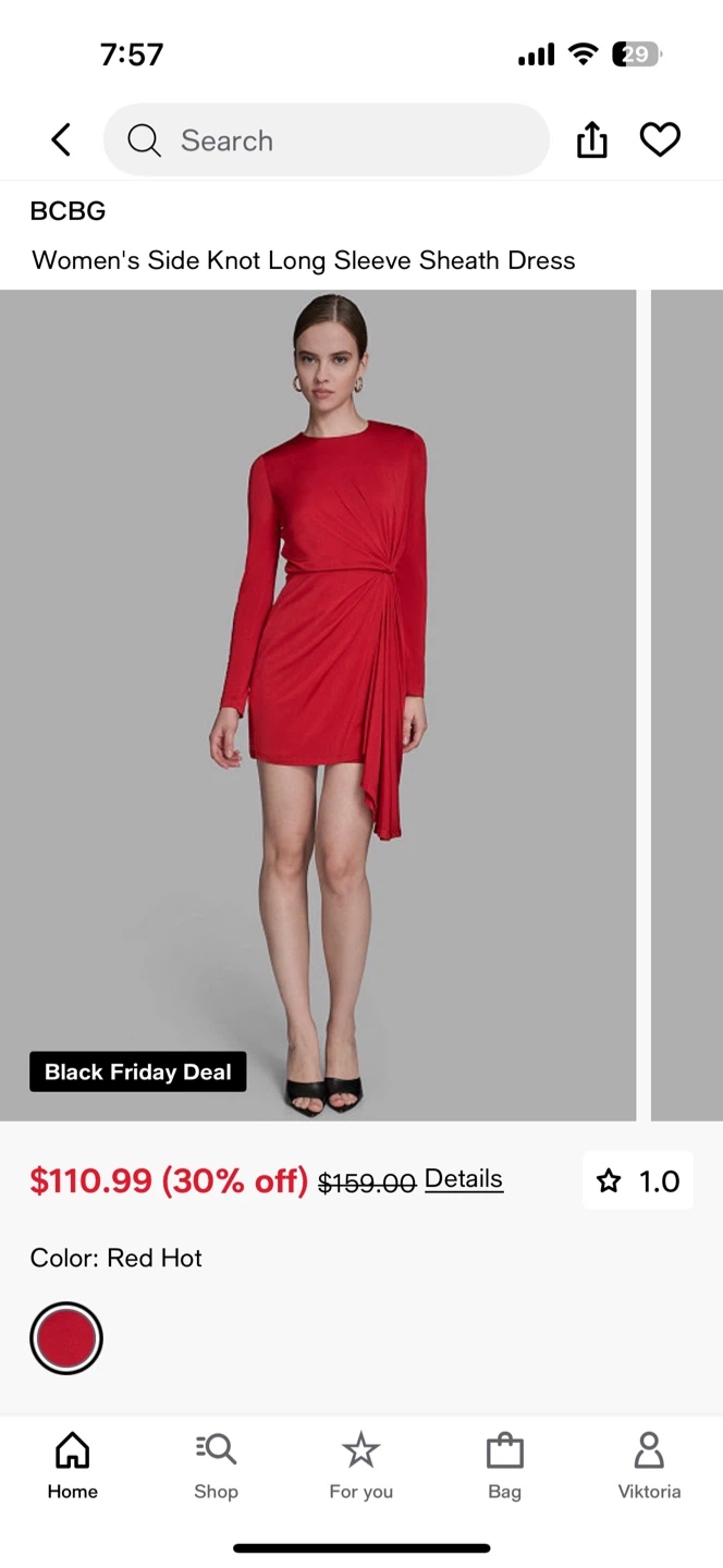 BCBG Women's Side Knot Long Sleeve Sheath Dress