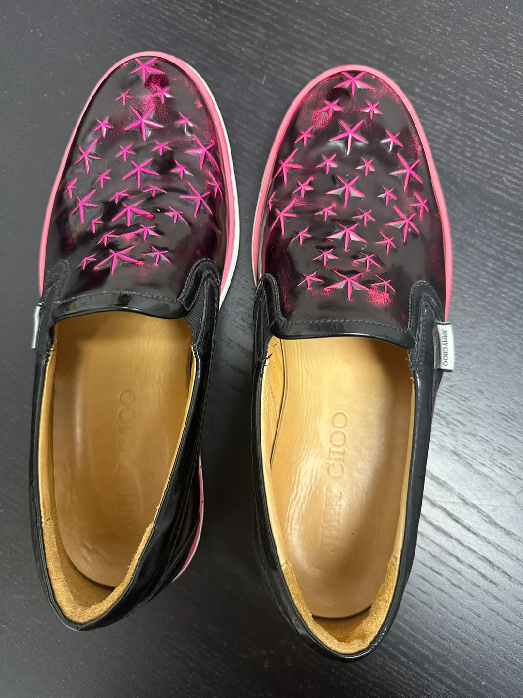 Jimmy Choo Black Pink Star Slip-On Sneakers