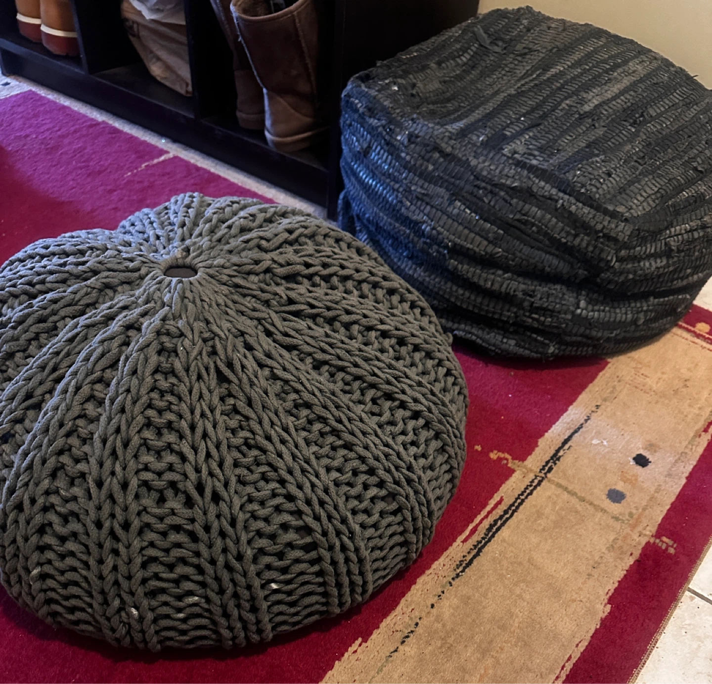 Grey Knitted Pouf - Set of 2