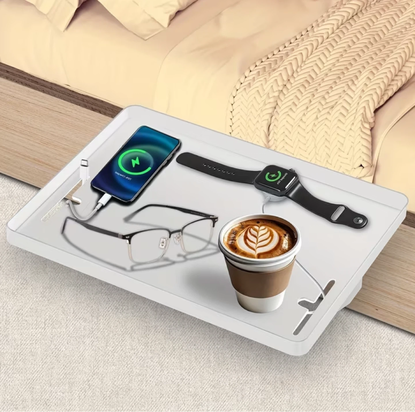 White ABS Plastic Bedside Shelf Tray