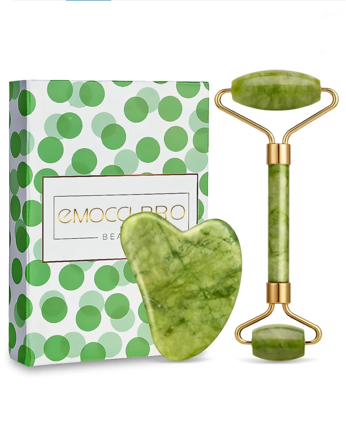EMOCCI PRO Jade Roller and Gua Sha Set - Green