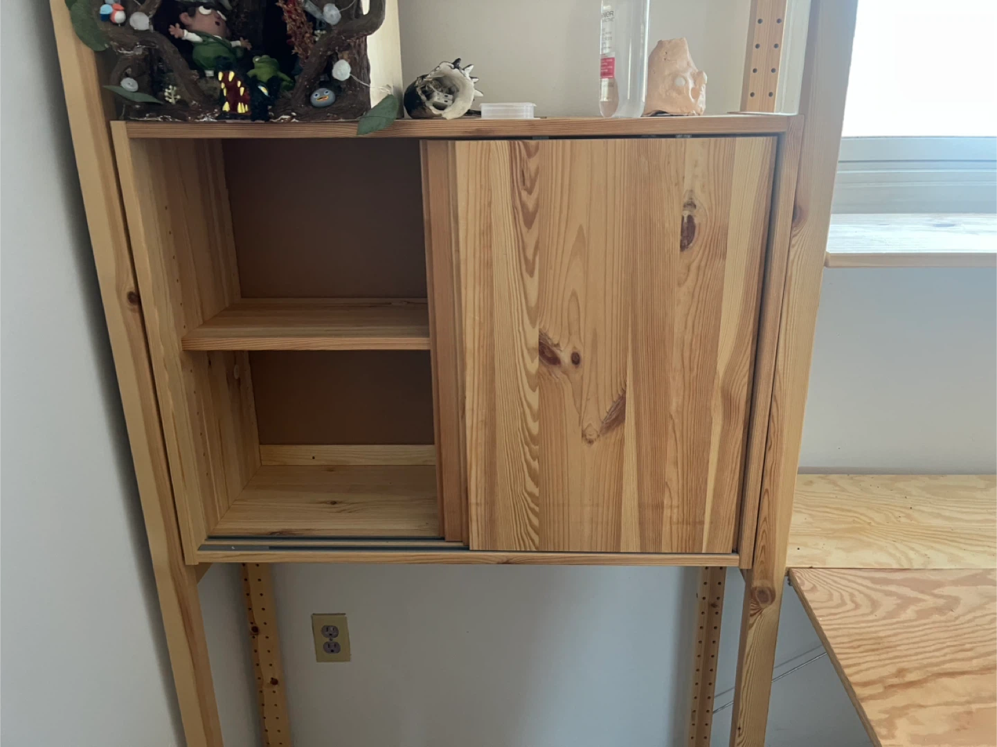 Wooden Wall-Mounted Desk with Shelving Unit - photo 2