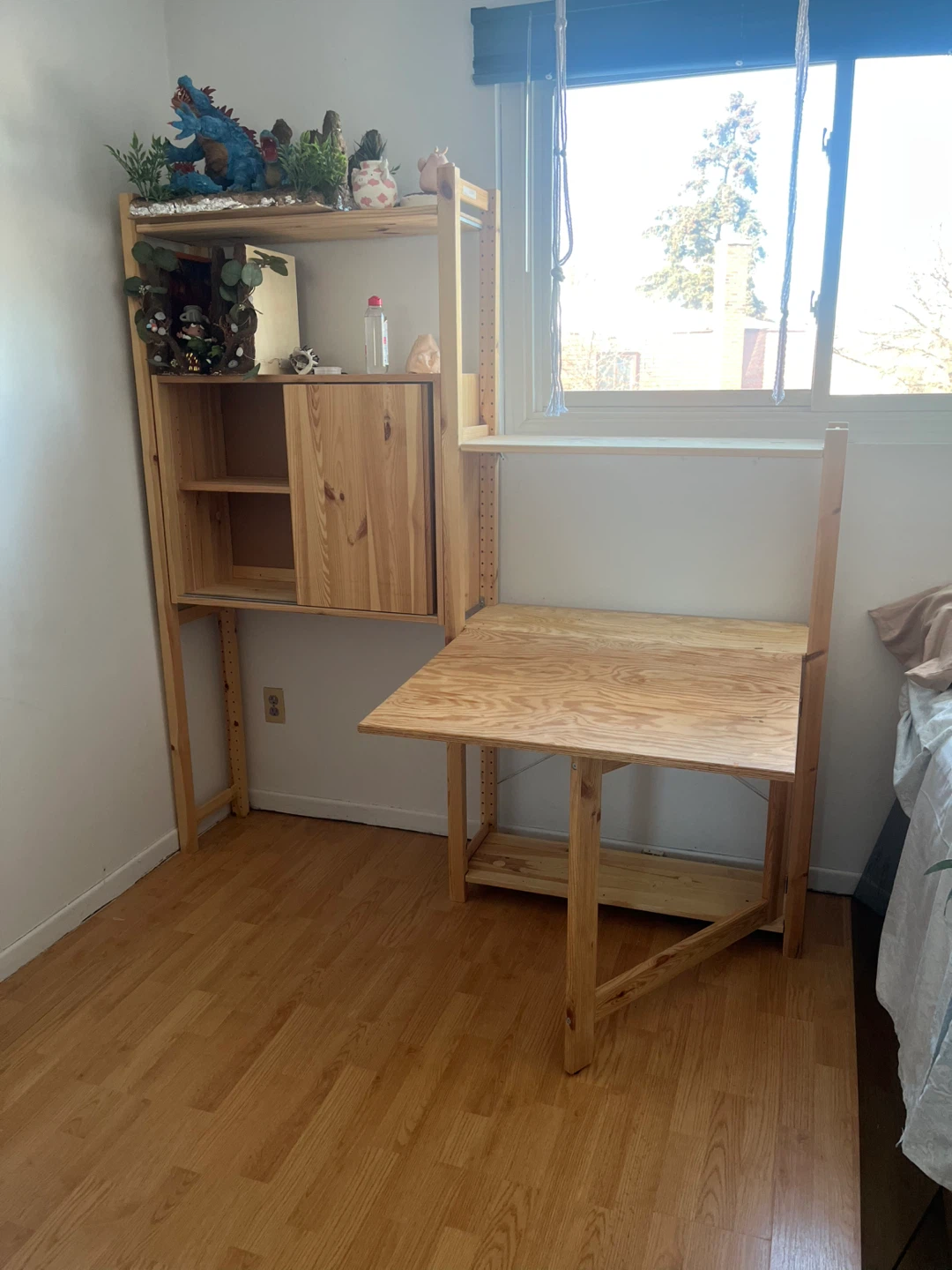 Wooden Wall-Mounted Desk with Shelving Unit