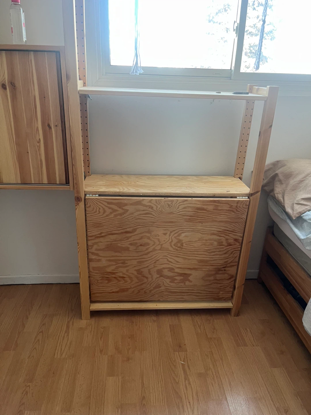 Wooden Wall-Mounted Desk with Shelving Unit - photo 3