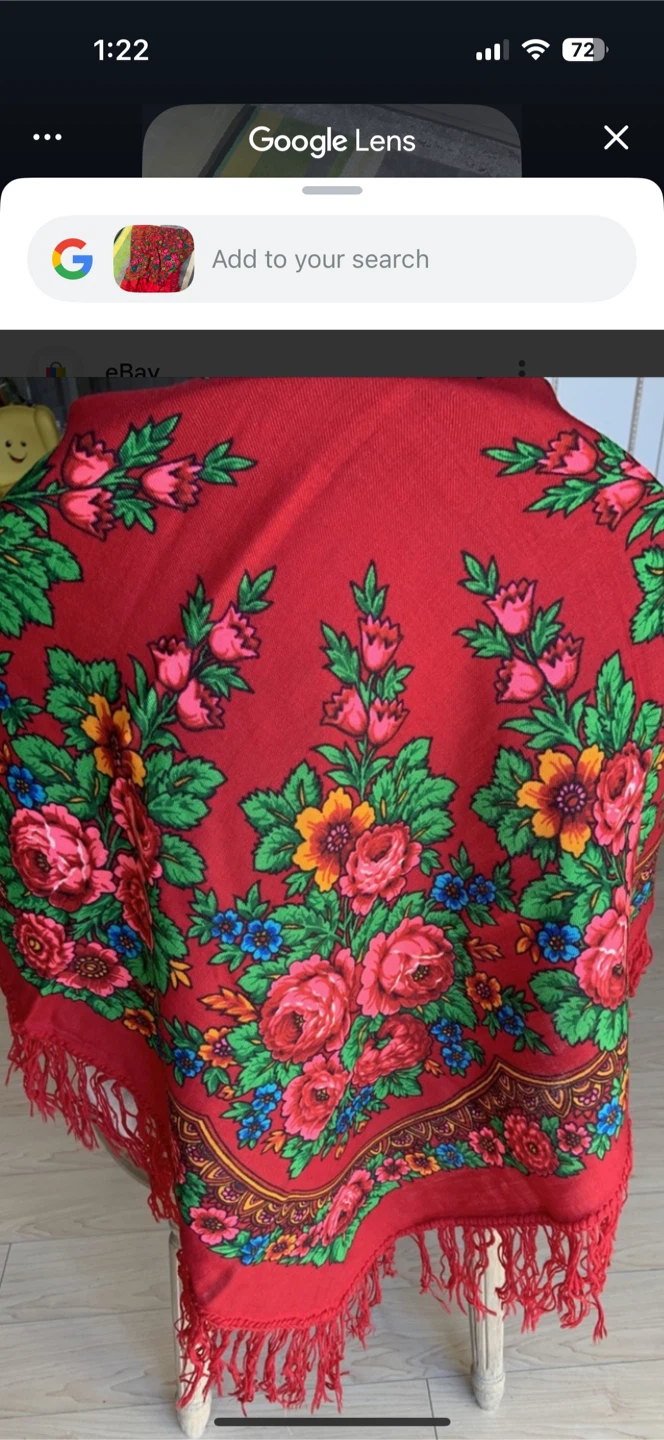 Red Floral Print Scarf with Fringe