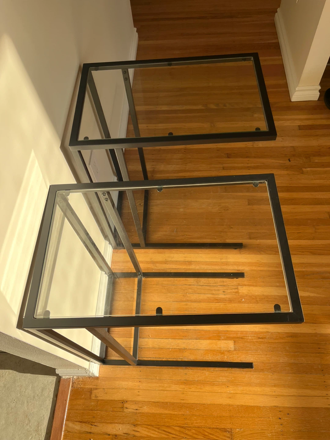 Set of 2 Black Metal and Glass Side Tables - photo 2