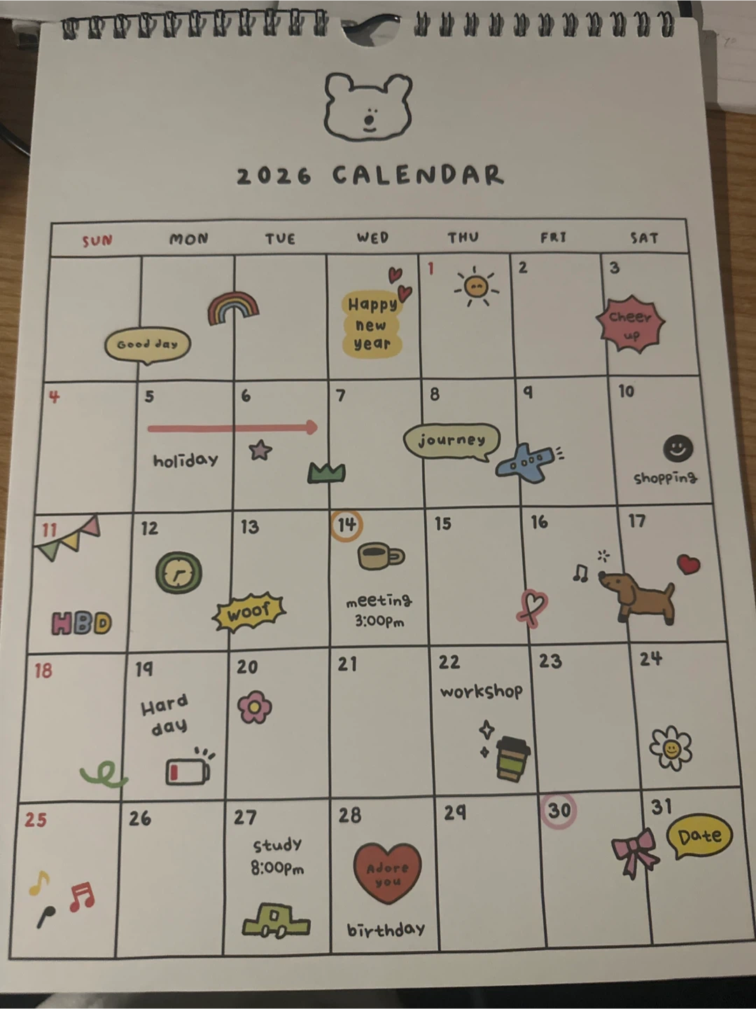 2026 Cute Bear Desk Calendar