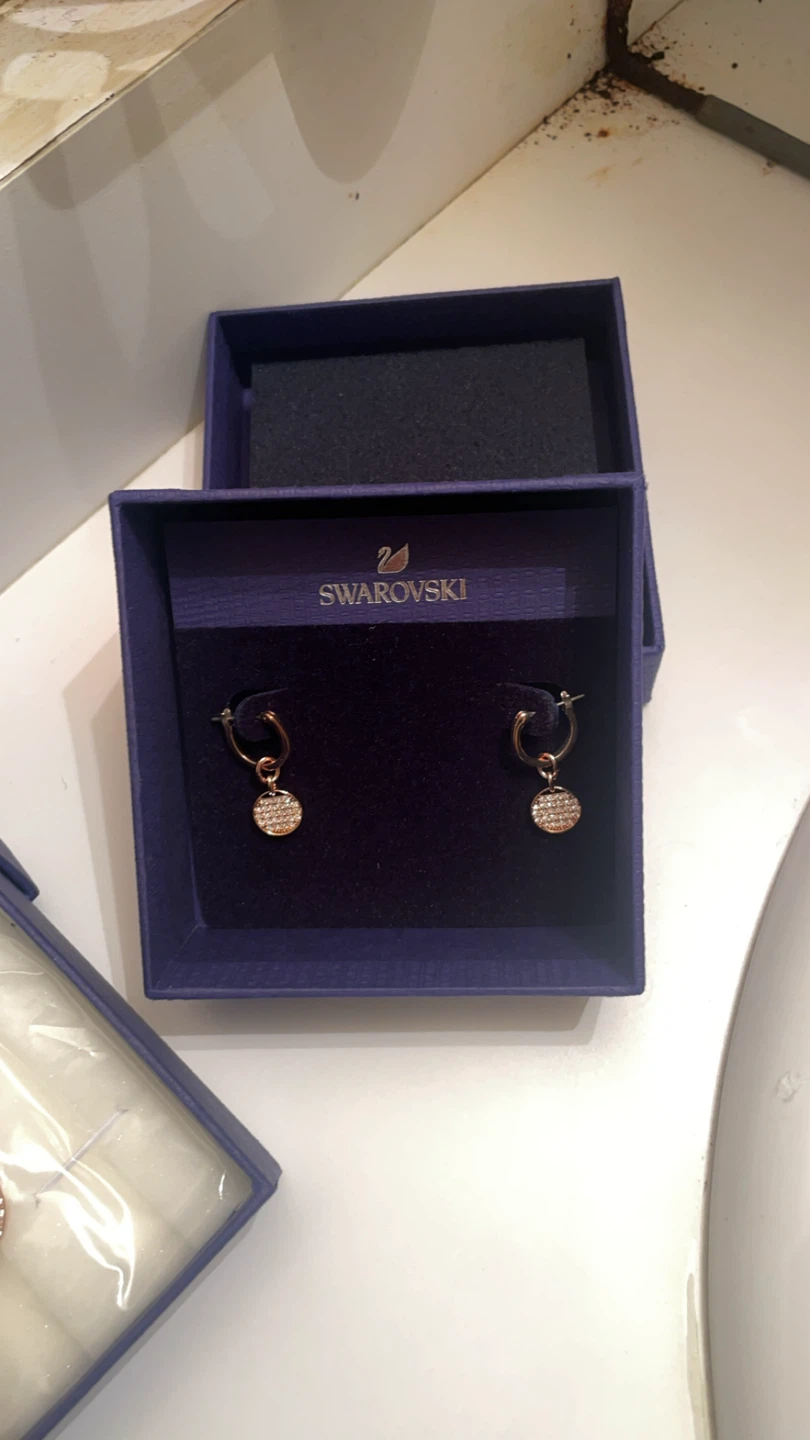 Swarovski Rose Gold Tone Crystal Necklace and Hoop Earrings Set