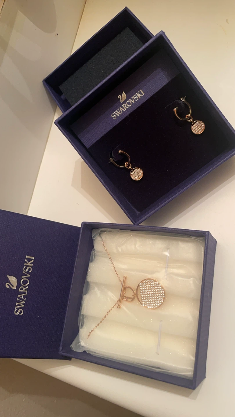 Swarovski Rose Gold Tone Crystal Necklace and Hoop Earrings Set - photo 5