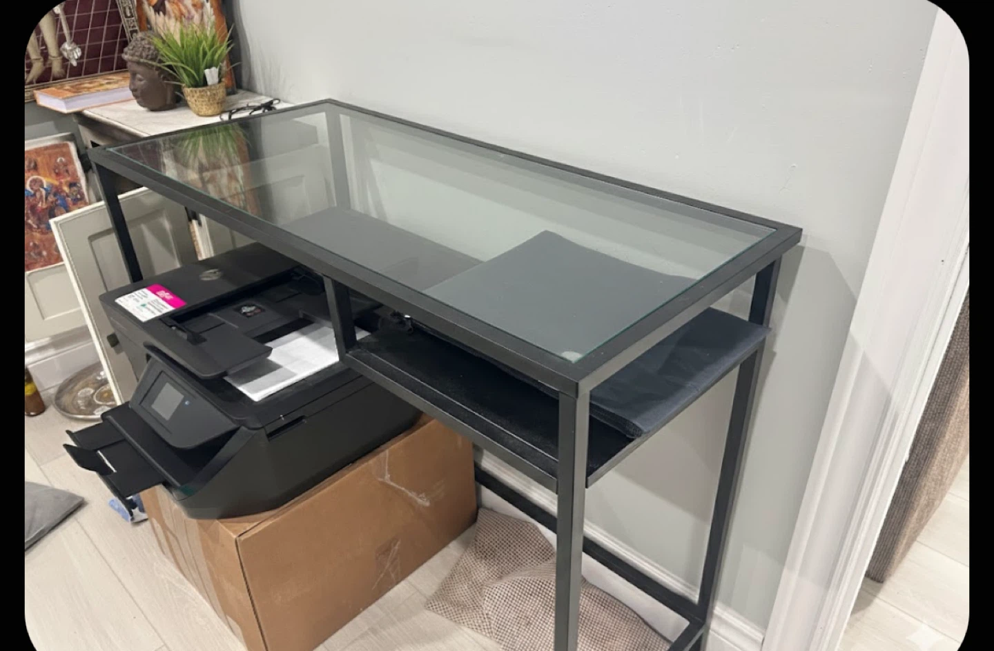 IKEA Glass top desk with metal frame-Can be easily disassembled