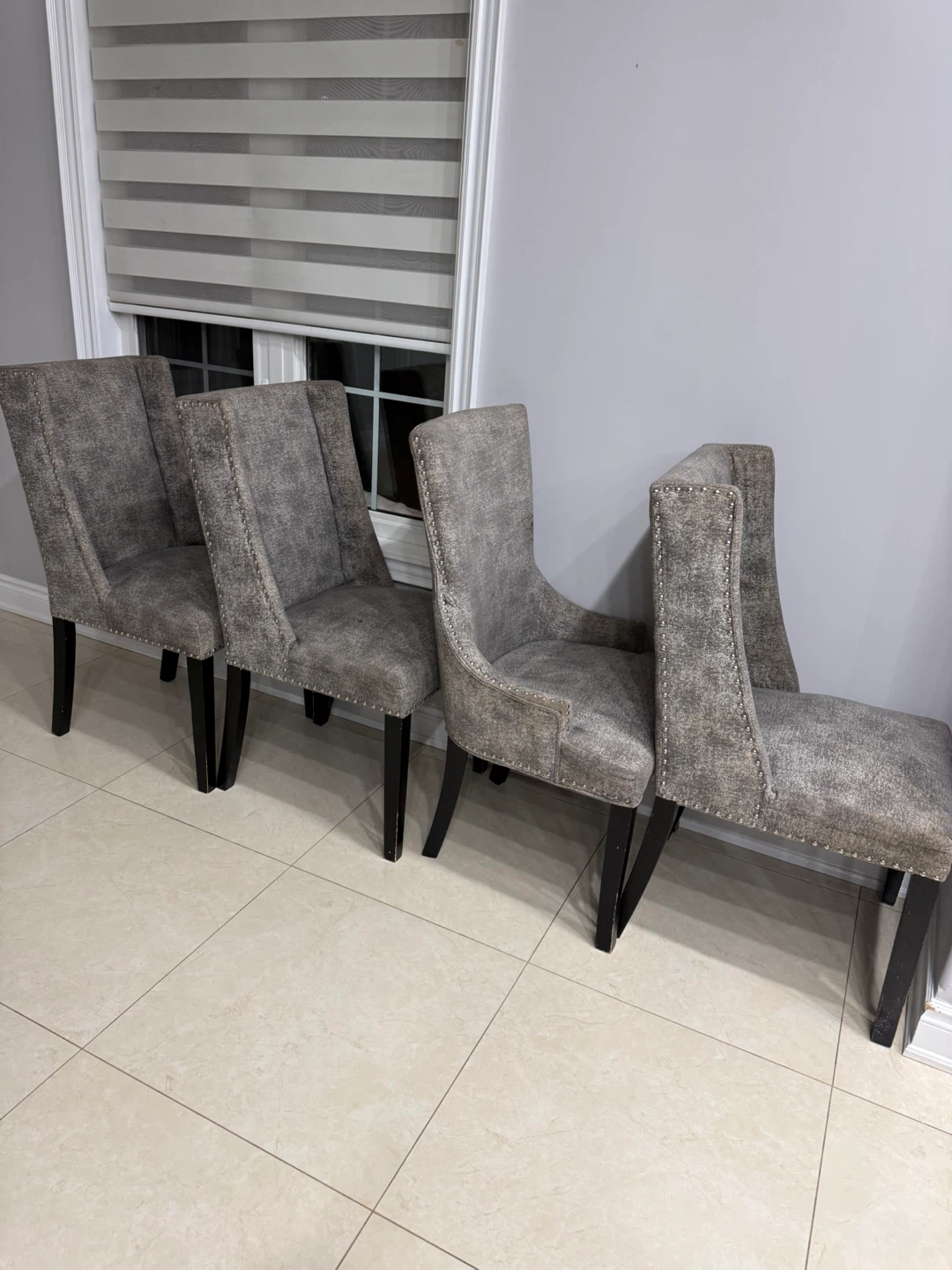 4 Grey Upholstered Dining Chairs  - $30 each - photo 3
