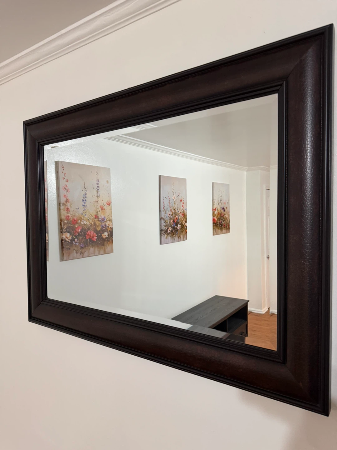 Decorative Wall Mirror with Dark Wood Frame