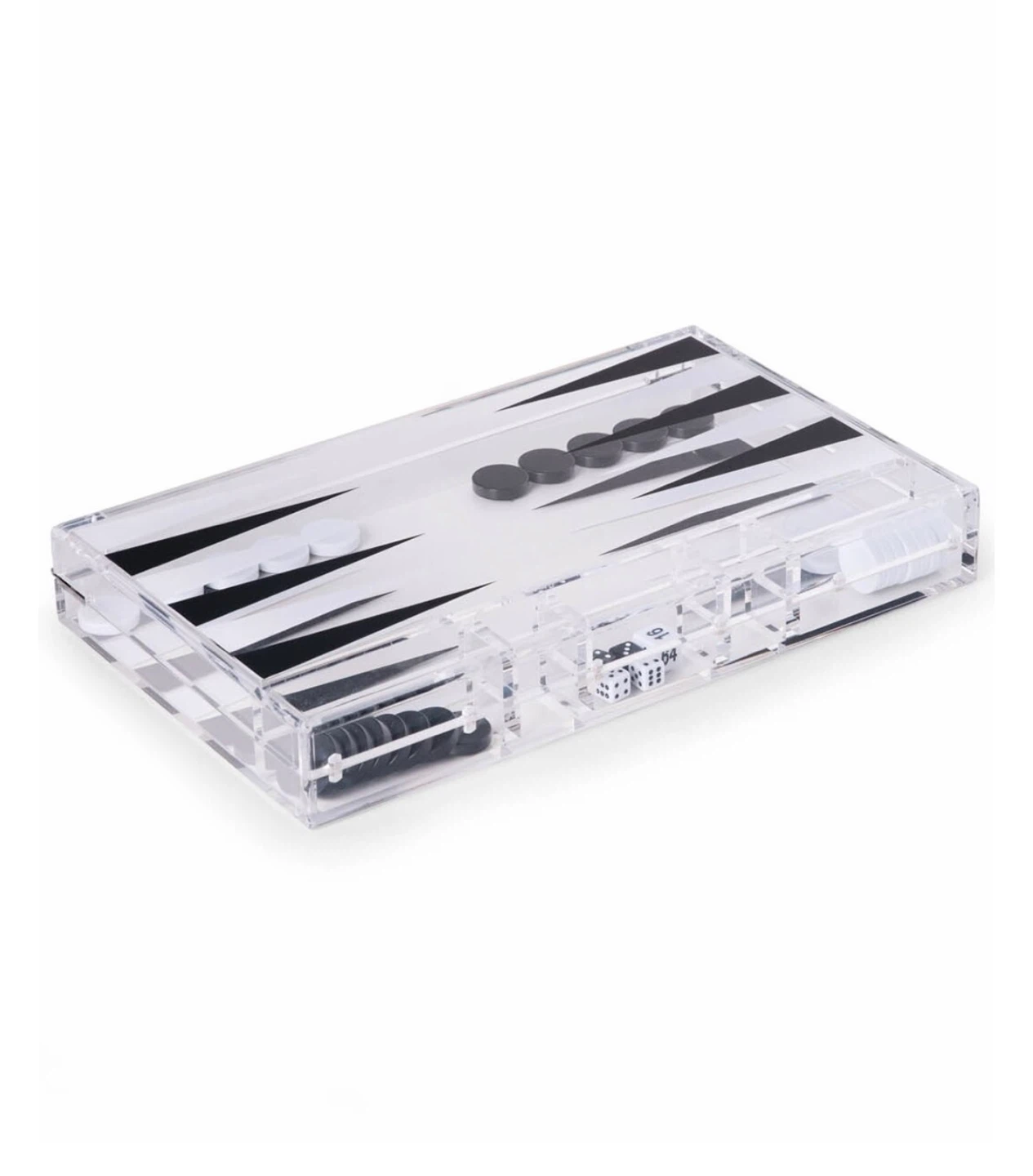 Clear Acrylic Backgammon Set with Black and White Pieces