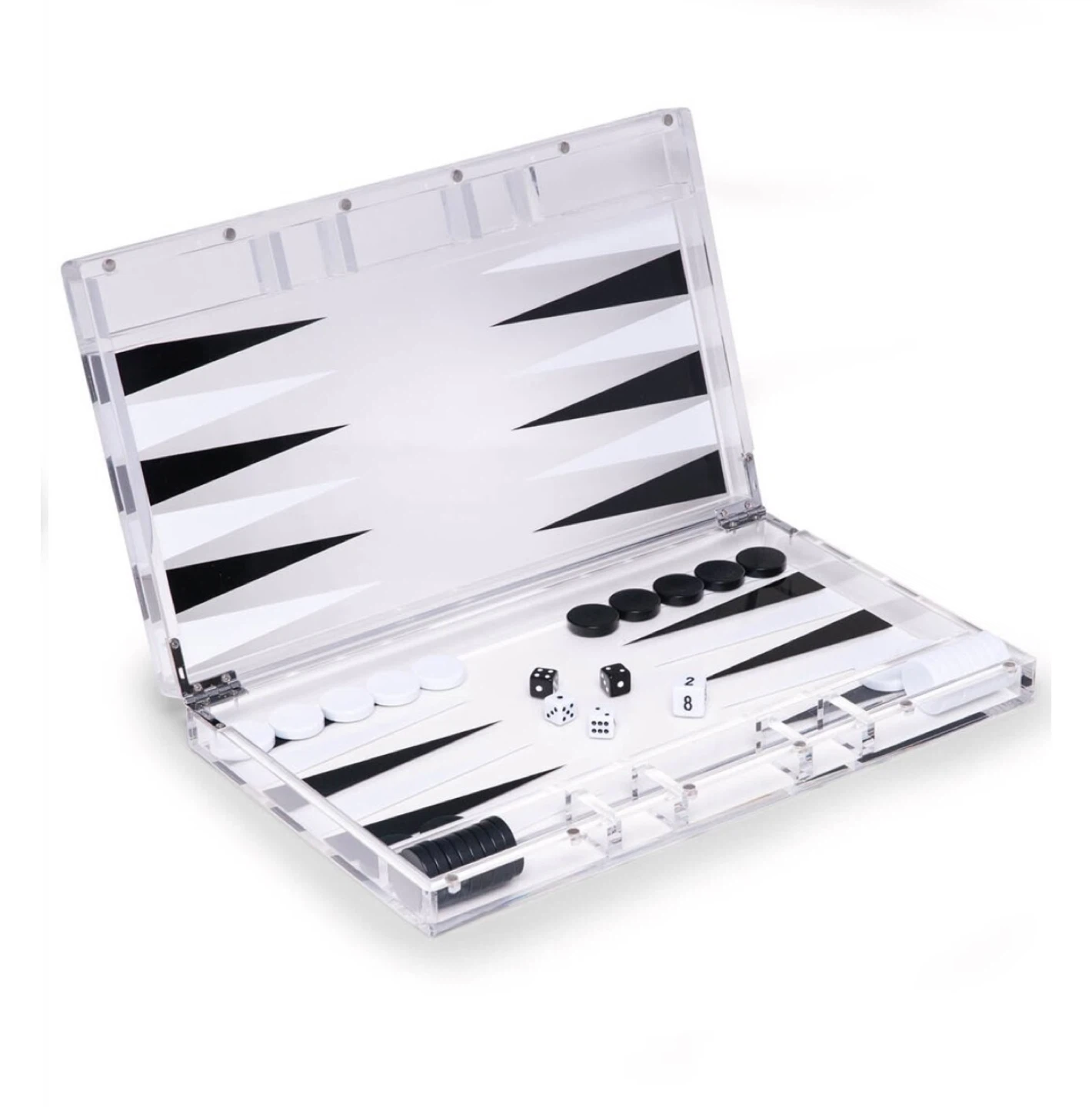 Clear Acrylic Backgammon Set with Black and White Pieces - photo 2