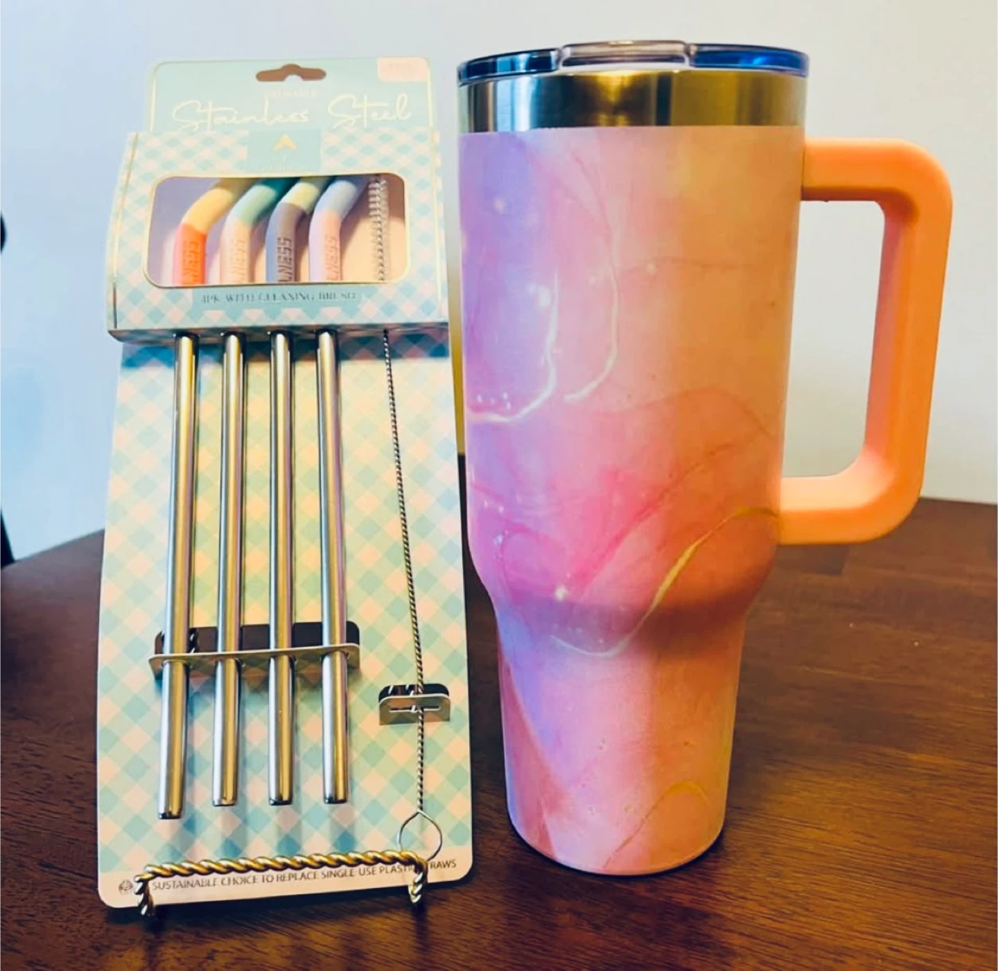 🌷 For Her Easter Basket 🌷40 oz. Pink Marbelized Tumbler w/Bonus