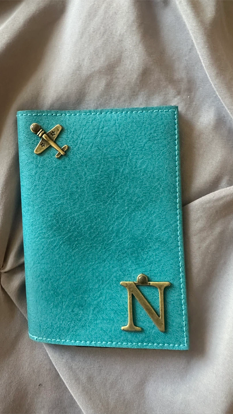 Teal Passport Holder with Airplane and 'N' Charm