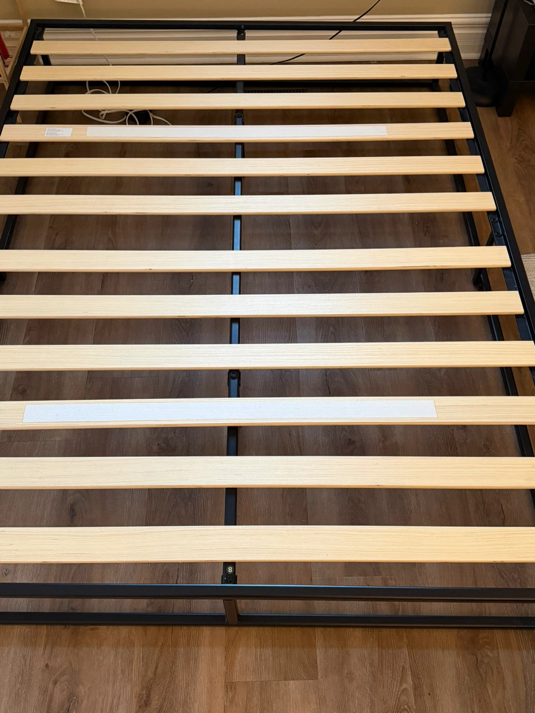Queen Metal Bed Frame with Wooden Slats