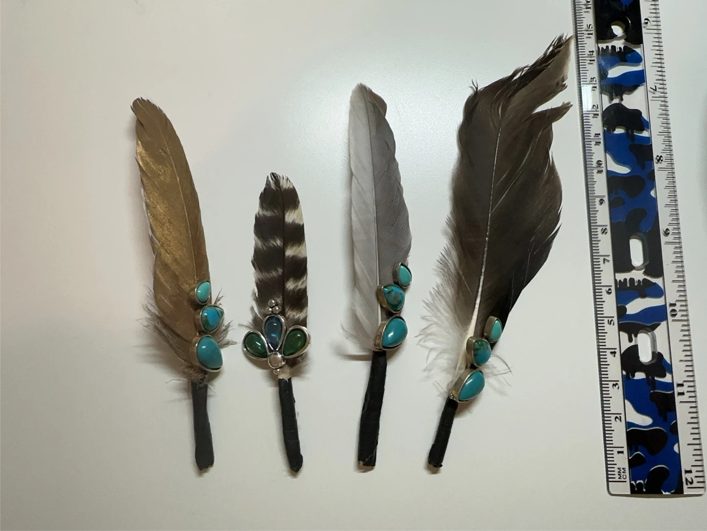 Feather Charms with Turquoise and Opal Accents
