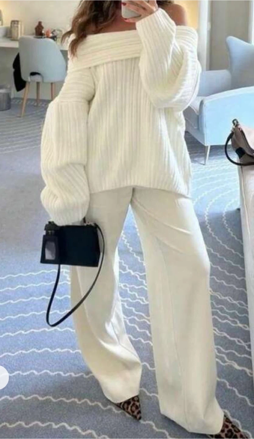 Off-the-Shoulder Ribbed Knit Sweater - photo 2