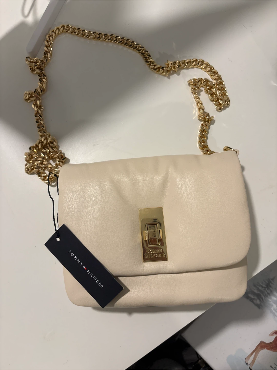 Tommy Hilfiger Cream Shoulder Bag with Gold Chain