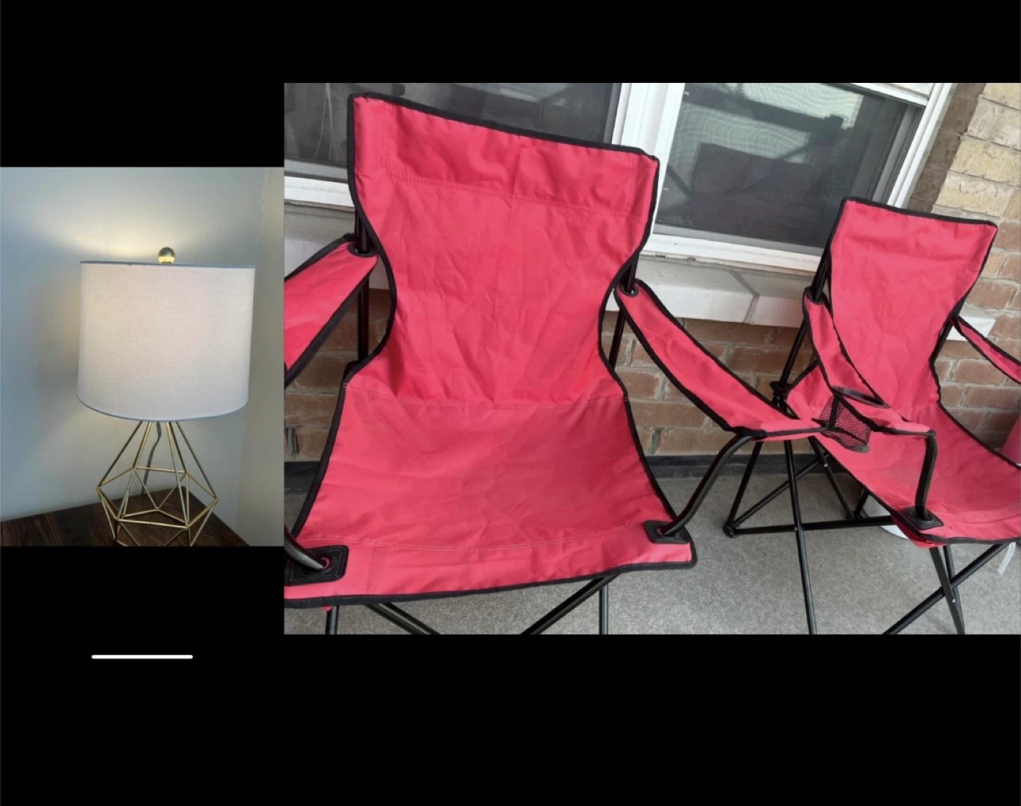 Bundle Red Folding Camp Chairs (2) + bed lamp
