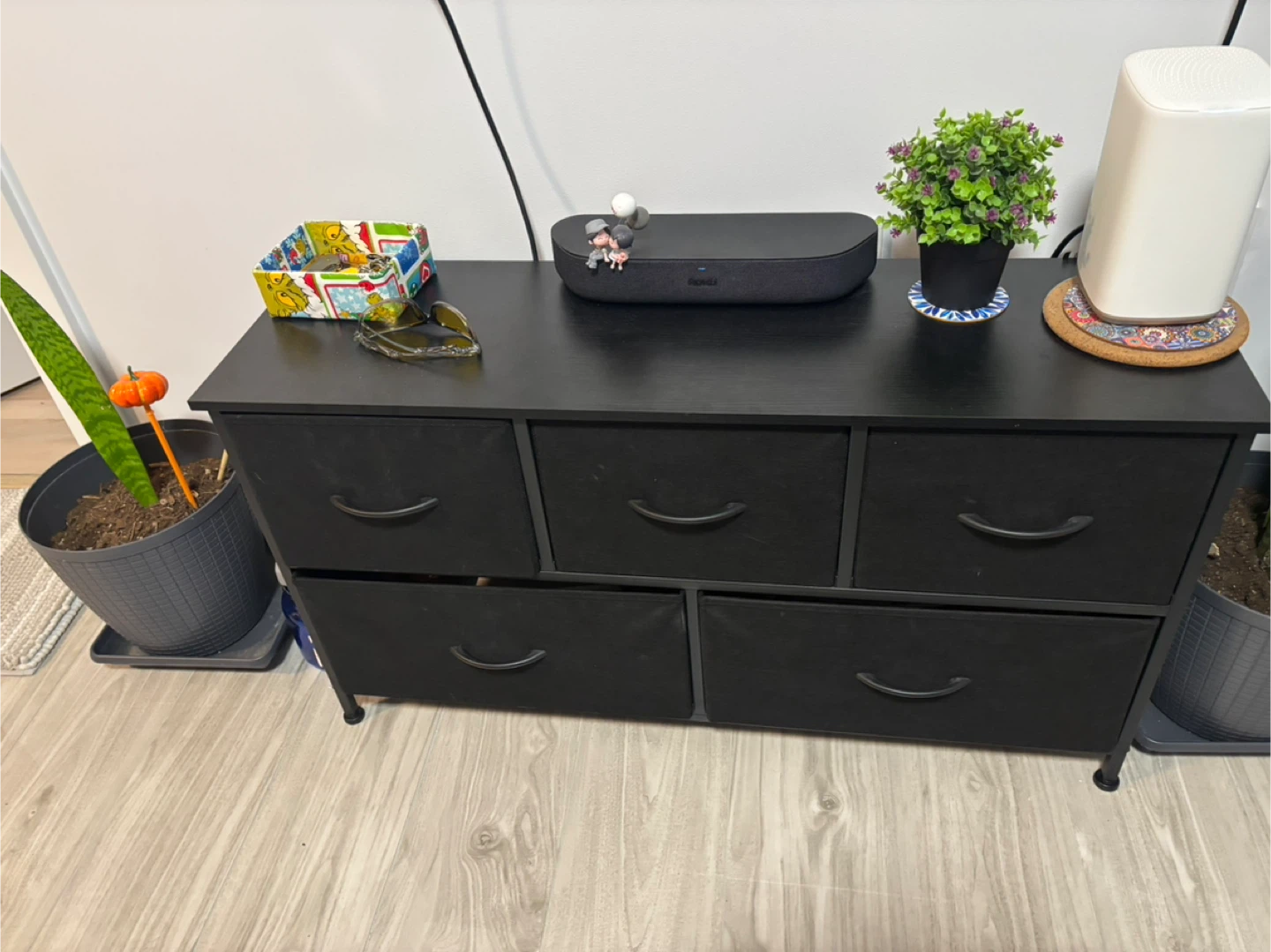 Black fabric drawer dresser