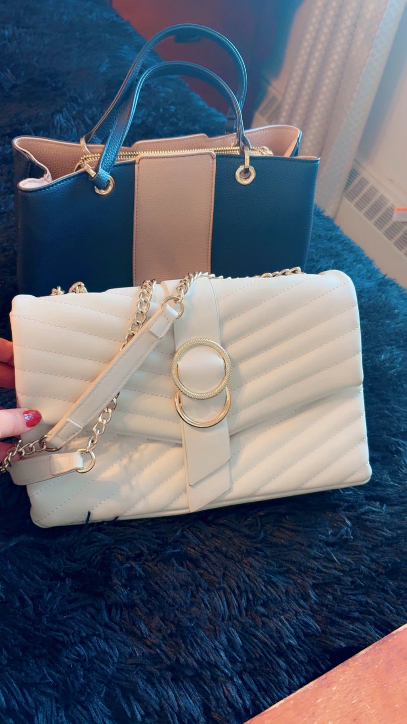 2-Piece Handbag Set: Black & Nude Tote and White Clutch - photo 2