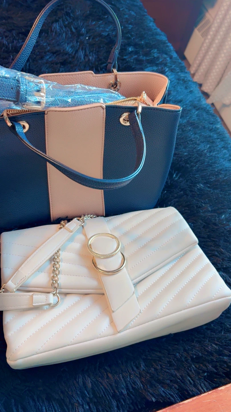 2-Piece Handbag Set: Black & Nude Tote and White Clutch - photo 3