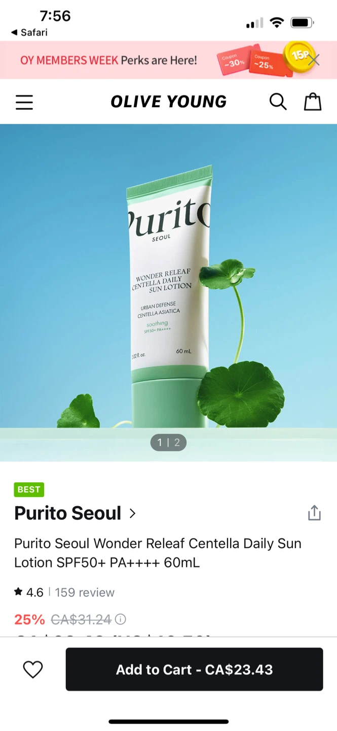 Purito Seoul Wonder Releaf Centella Daily Sun Lotion SPF50+ 60ml - photo 2