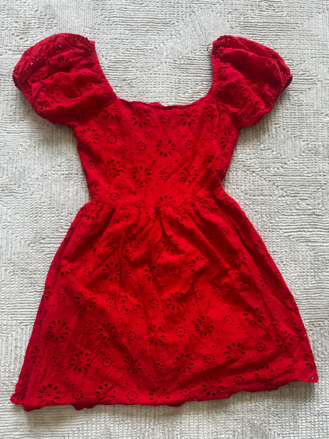 Red Broderie Anglaise Mini Dress