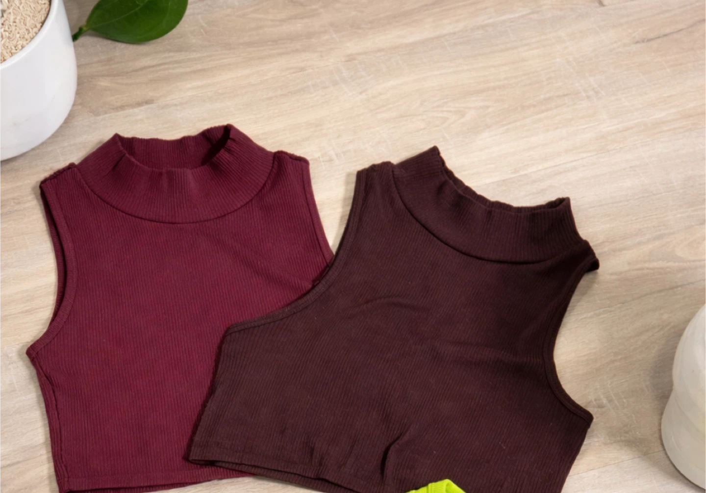 Two Ribbed Mock Neck Crop Tops