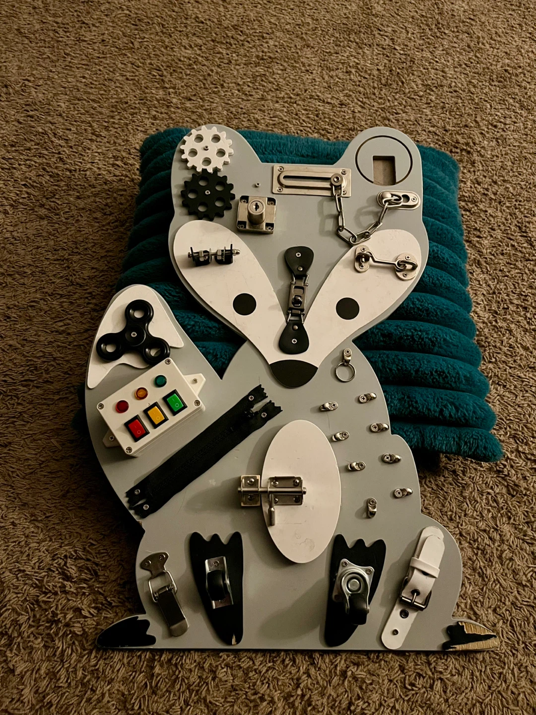 Wooden Raccoon Busy Board for Toddlers
