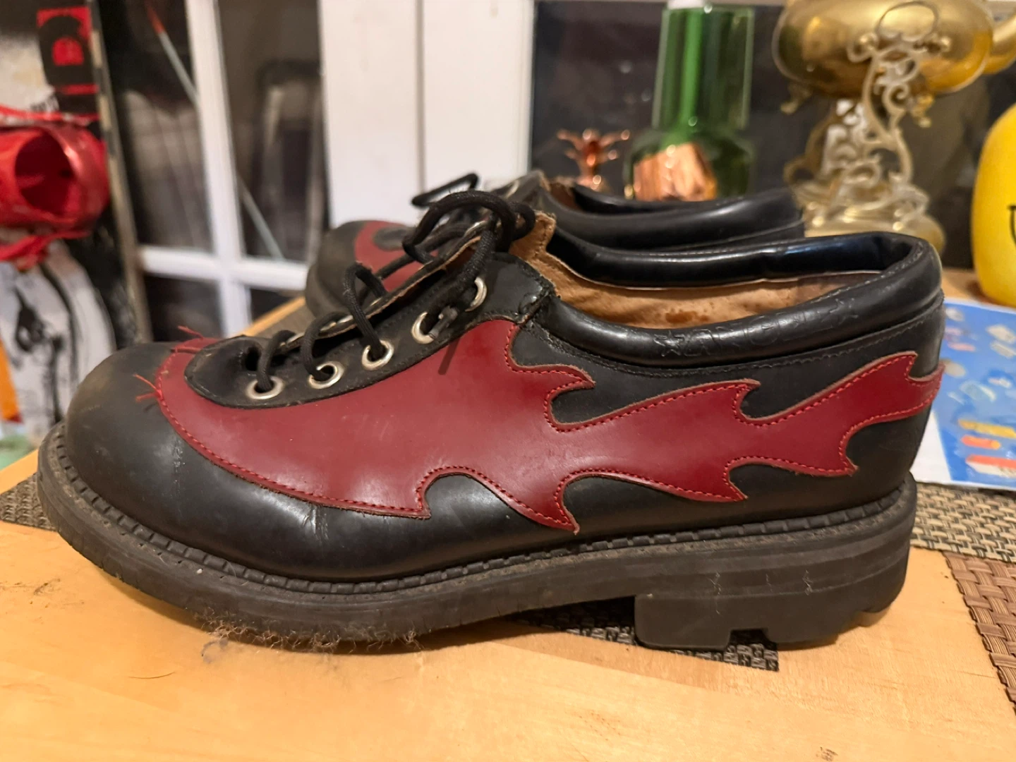 Fluevog - Black & Red Flame Detail Lace-Up Shoes