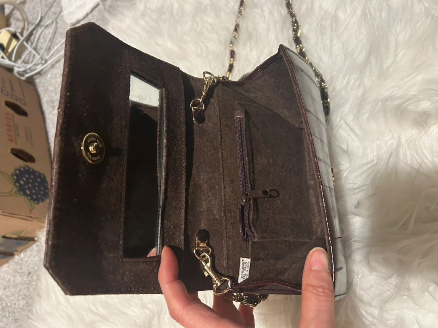Burgundy Genuine EEL Leather Clutch Purse with Chain Strap - photo 4